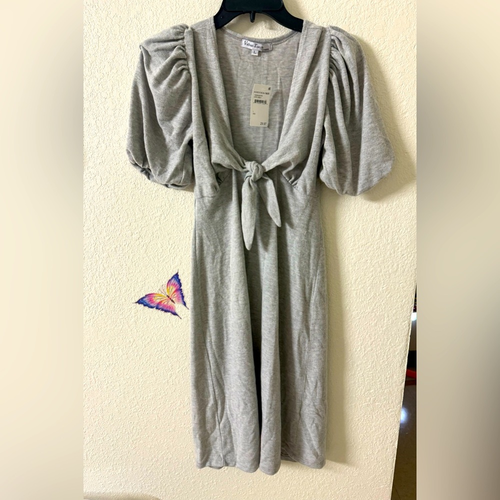 Velvet Torch Tie Front Puff Sleeve Dress